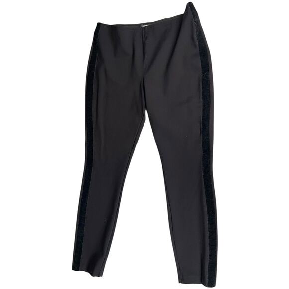 Vera Wang Size Large Skinny Tuxedo Pants Velvet Side Stretch Black Pull On Work - Picture 3 of 8